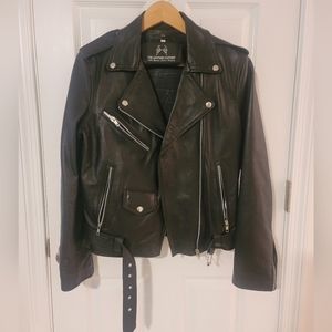 The leather factory, size 8, black leather motorcycle jacket